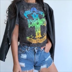 New Guns N Roses Raw Hem Acid Wash Band T-shirt